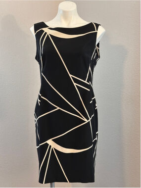 Women's Evan-Picone Black & White Geometric Sleeveless Dress Size 12